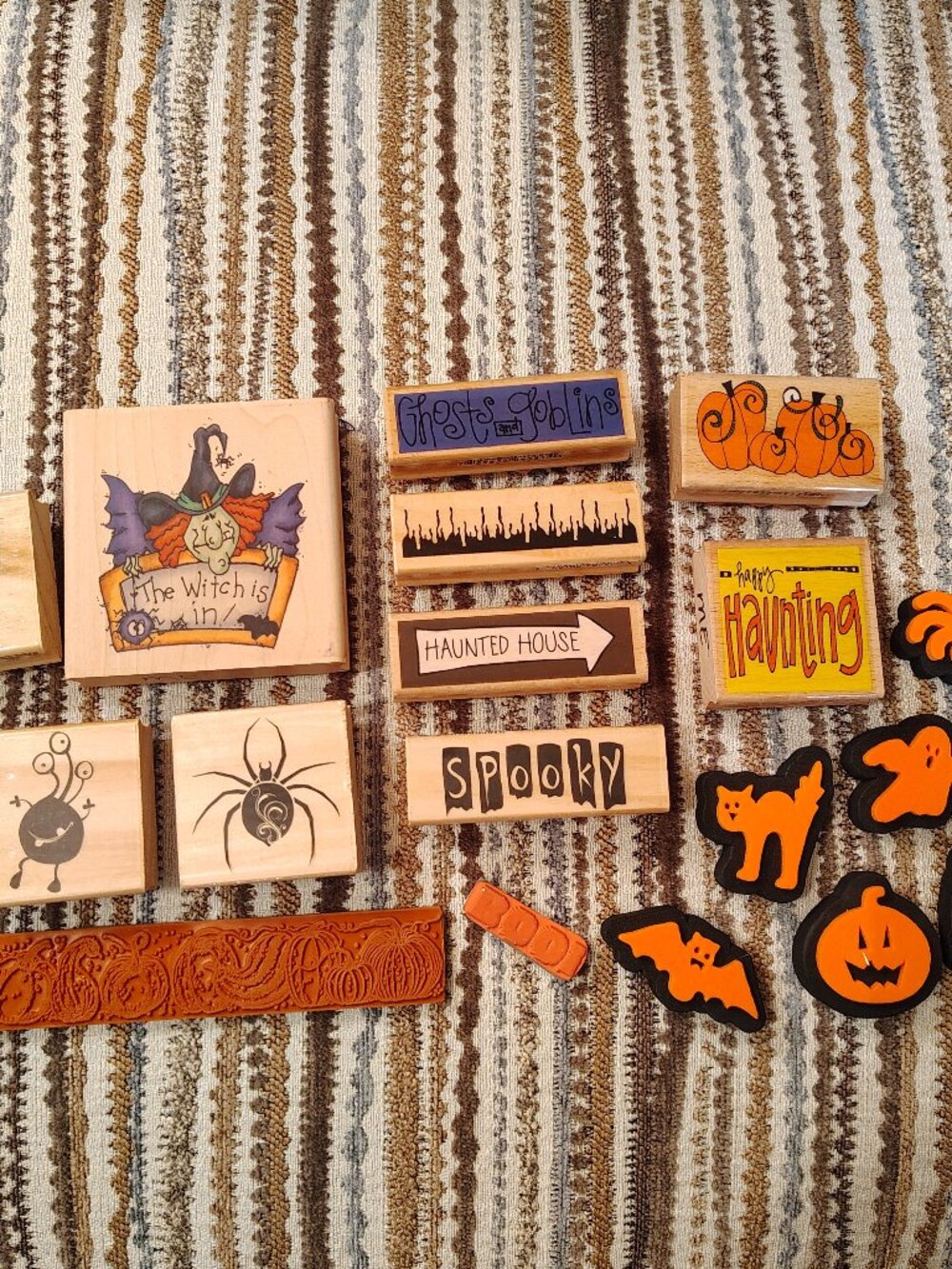 Lot Of Halloween Rubber Stamps Foam Stamps Pumpkins Spider Black Cat Ghost Witch